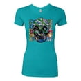 thumbnail image 2 of Wild Bobby, Colorful Abstract Skull Face Streetwear Womens Slim Fit Junior Tee, Tahiti Blue, Large, 2 of 3