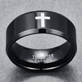thumbnail image 4 of 10mm Men's Black Tungsten Carbide Rings with Laser Cross Pattern and Beveled Edges Size 7-12, 4 of 5