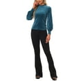 thumbnail image 2 of INSPIRE CHIC Women's Elegant Velvet Top Crew Neck Puff Long Sleeve Velour Blouse XL Peacock Blue, 2 of 6