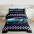 thumbnail image 3 of Feelyou Futuristic Race Car Bedding Comforter Set, Blue Cartoon Automobile Twin Comforter Sets, Teens Kids Boys Girls Reversible Bedding Set, Super Cozy Room Decor, 2 Pieces, 3 of 9