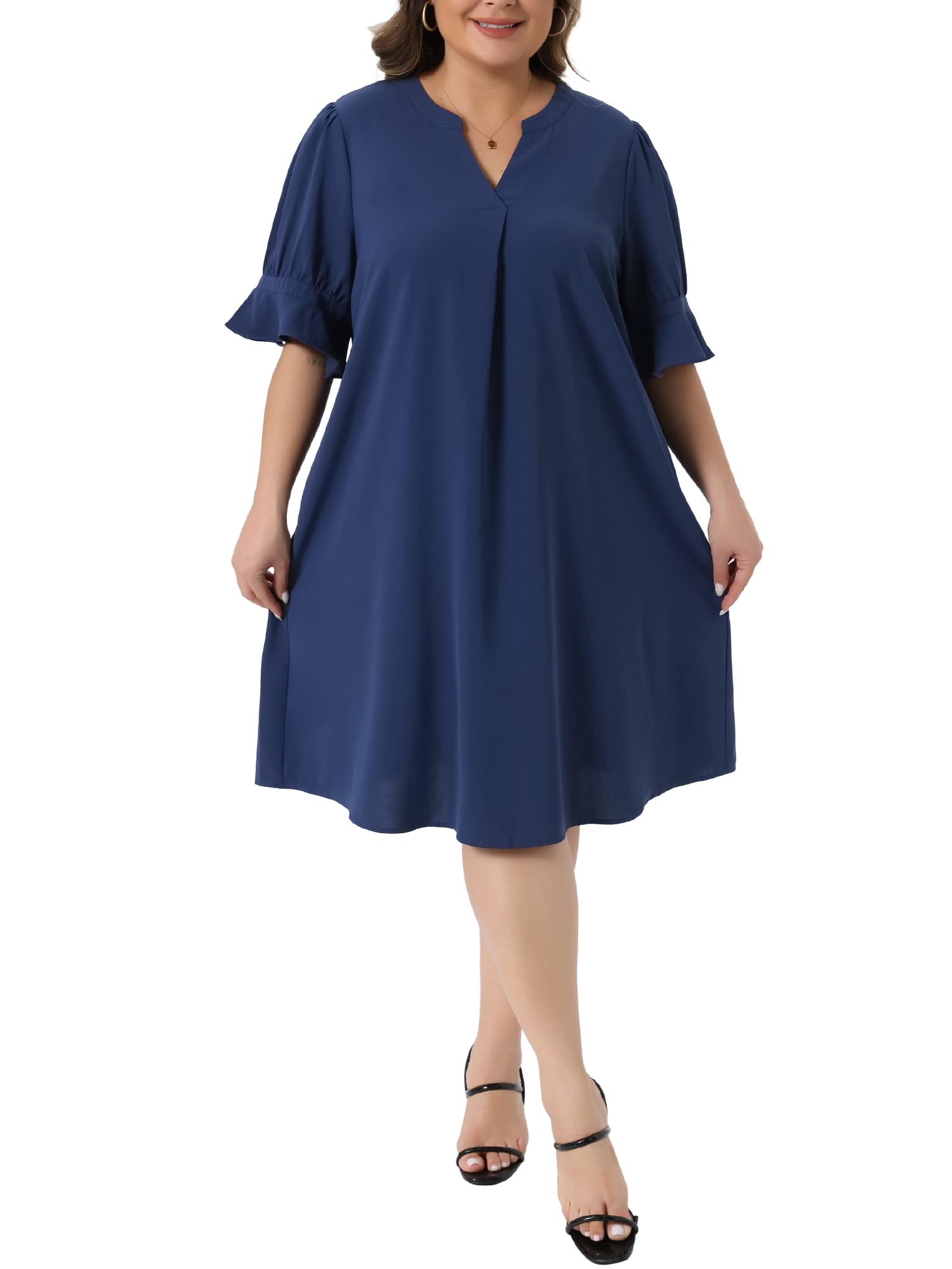 ANDRESD one tone cape dress ネイビー ANDRESD one tone cape dress