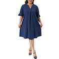 thumbnail image 2 of Agnes Orinda Women's Plus Size Chiffon Dresses Notch V Neck Bell Short Sleeve Pleated Summer Casual Midi Dresses with Pockets 2X Dark Blue, 2 of 5