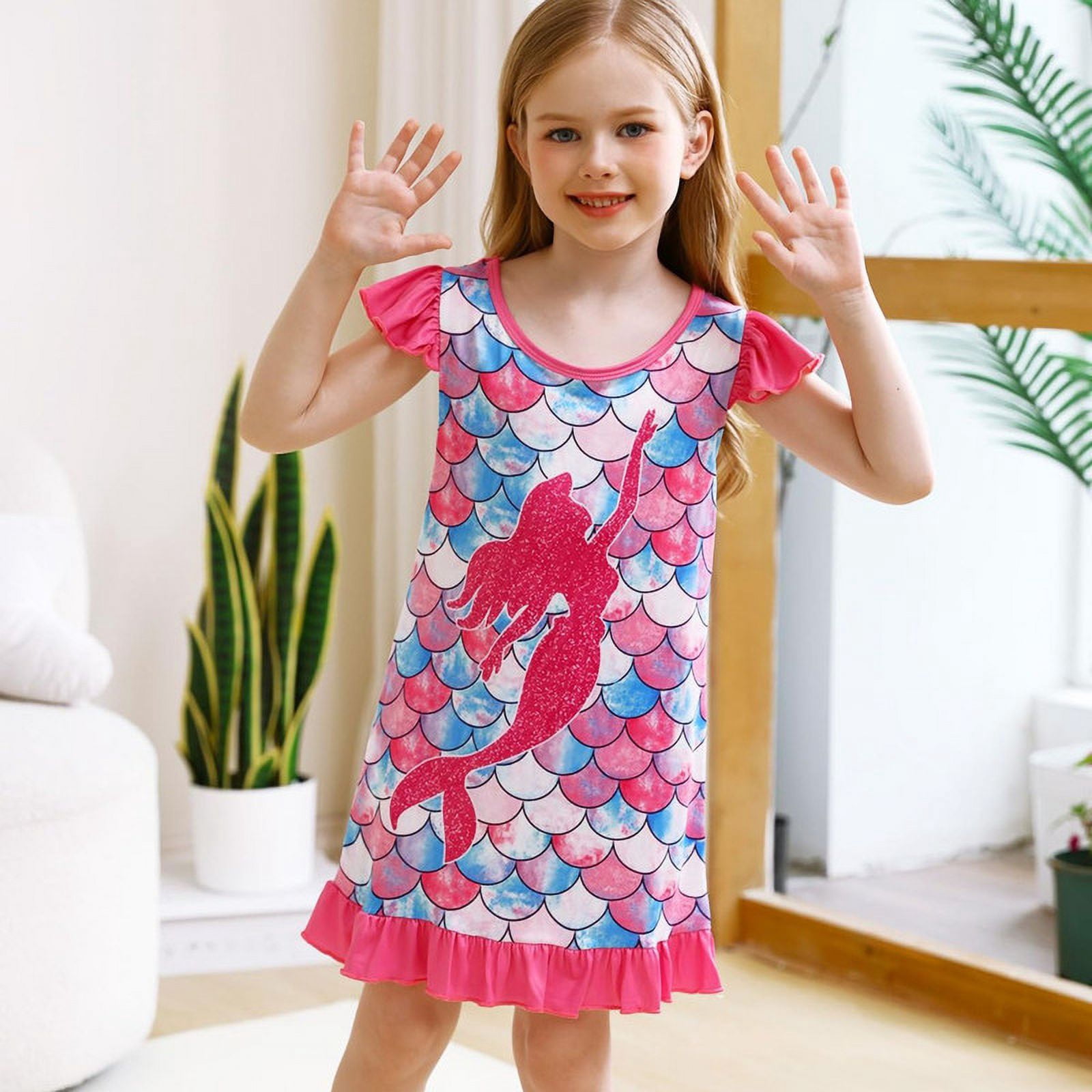 Jurebecia Girls Nightgowns Mermaid Pajamas Princess Toddler Nightgown Sleepwear Nightie for Kids Little Girls 110 cm 3-4 Years