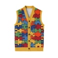 thumbnail image 7 of Domzest Mens Sweater Vest Slim Sleeveless V Neck Knit Sweater Comfort Plaid Print Button Up Sweater Vests Autumn Trendy Top Orange 3XL, 7 of 7