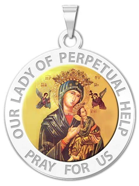 2/3 Inch Size of Dime PicturesOnGold.com Our Lady of Perpetual Help Religious Medal Color Sterling Silver