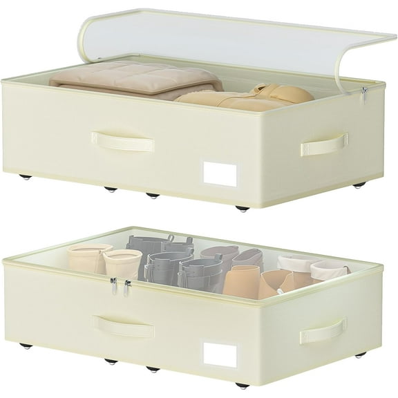 Under Bed Storage with Wheels, No Assemble Required 7.5 inches height Under Bed Storage bins,Large capacity Rolling Under bed Shoe Storage containers，dorm under bed storage drawers