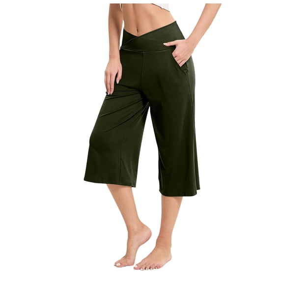 Lixiuxyad Baggy Wide Leg Pants Women's Cropped Pants Summer Casual Pants With Pockets Women's Casual Pants Green