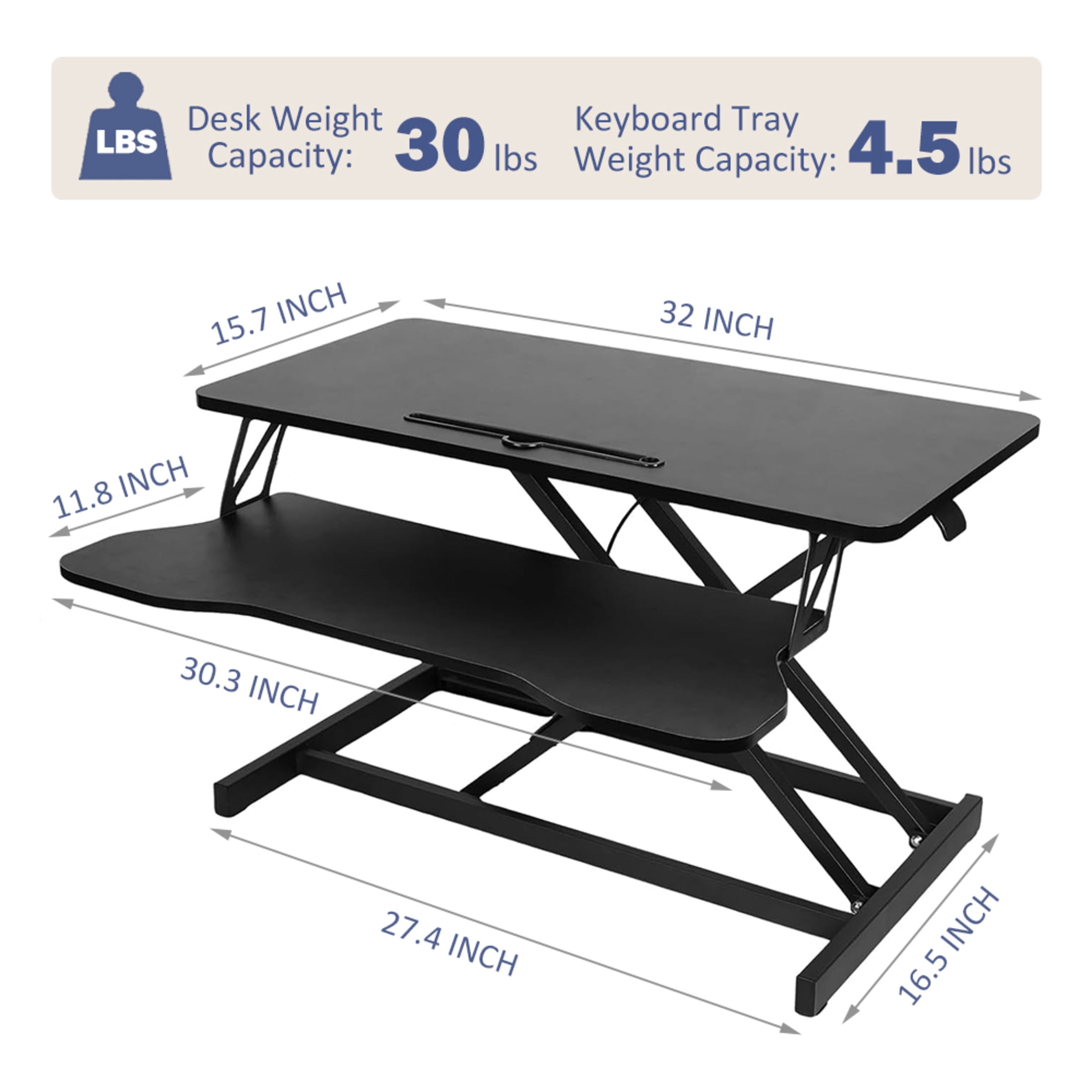 GDF Studio 32" Standing Desk Converter, Height Adjustable Sit-to-Stand Riser for Dual Monitors and Laptops, Black