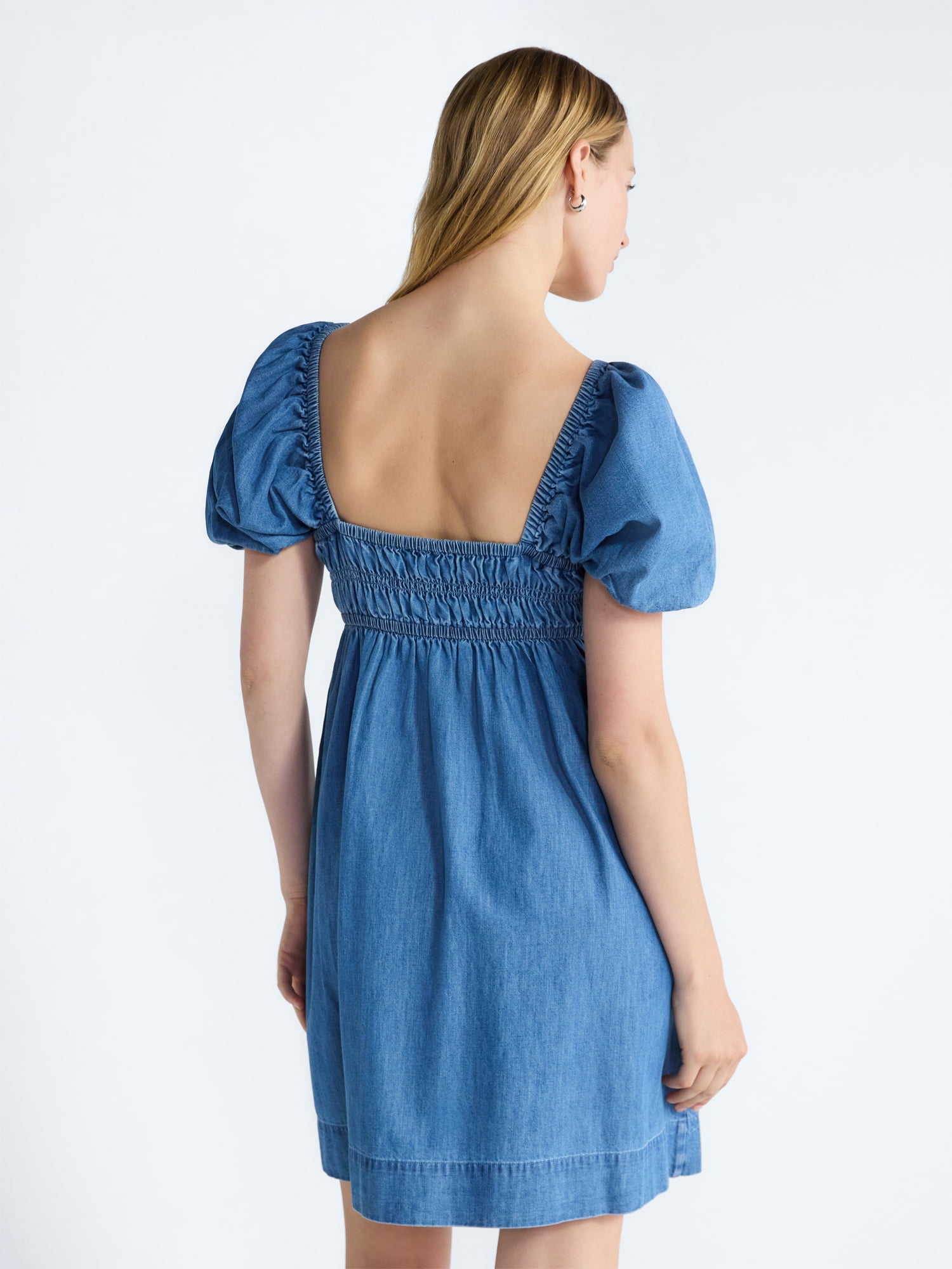 Free Assembly Women's and Women's Plus Puff Sleeve Peasant Mini Dress, Sizes XS to 4X