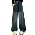 thumbnail image 4 of LIJCC Teen Girls Wide Leg High Waist Baggy Jeans Straight Leg Cargo Denim Pants with Pockets Kids Elastic Waist Retro Streetwear Jeans Y2k Streetwear Trousers, 4 of 8