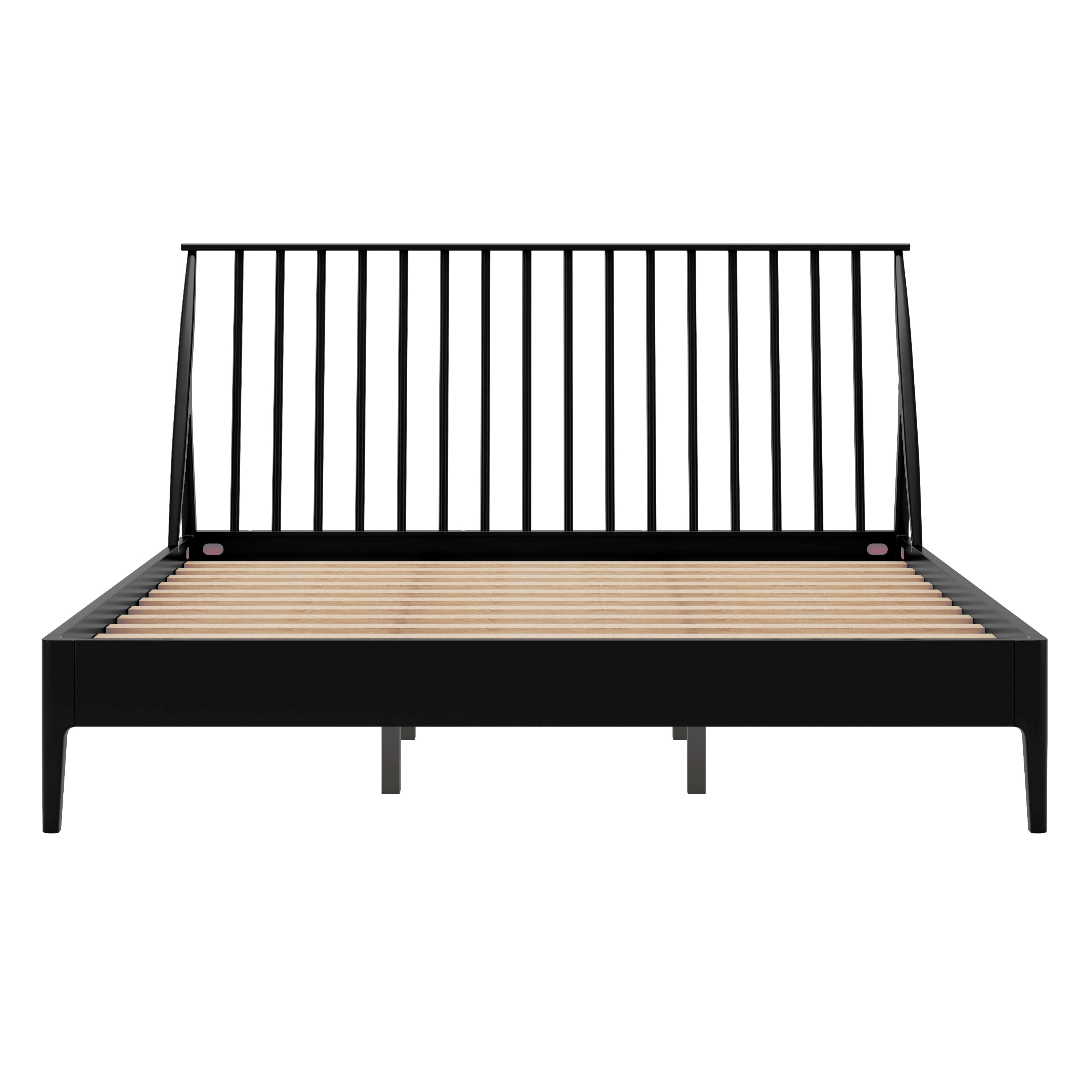 Euroco Bamboo Wood Spindle King Size Platform Bed with Tall Headboard, Bohemian Bed Frame with Wooden Slats and Metal Support, Mid-Century Modern Style, Black