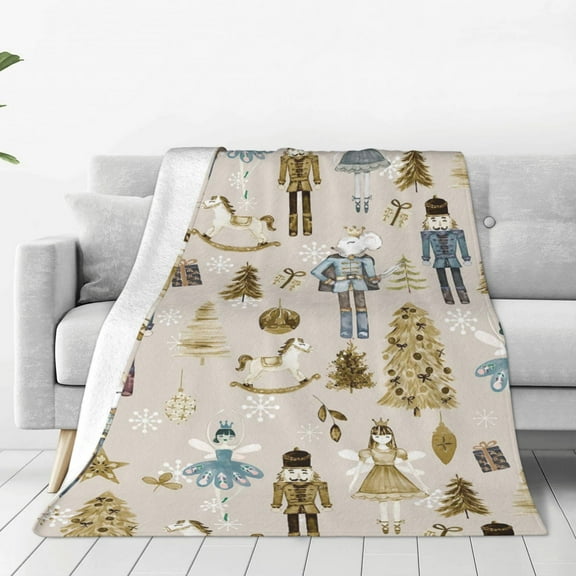 Christmas Ballet Nutcracker Prince Fairy Mouse Beige Printed Throw Blanket，Kids Adults Soft Lightweight Flannel Fleece Blanket for Couch Sofa Bed Living Room 40"×50"