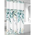 thumbnail image 2 of No Hook Shower Curtain with Snap-in Liner, Teal Eucalyptus Waterproof Fabric Bathroom Curtains, Watercolor Spring Weeping Botanical Bath Curtains & Mesh Top Window Narrow 36"x78", 2 of 9