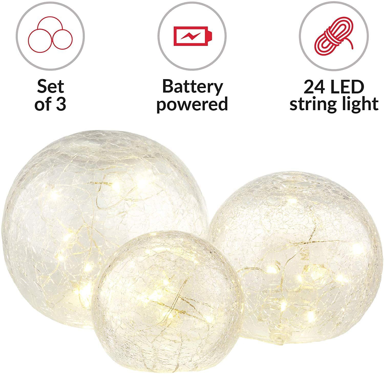 3 piece Crackled Glass Balls 45 LED Light Blue Ambient Lighting 15cm 12cm 10cm 