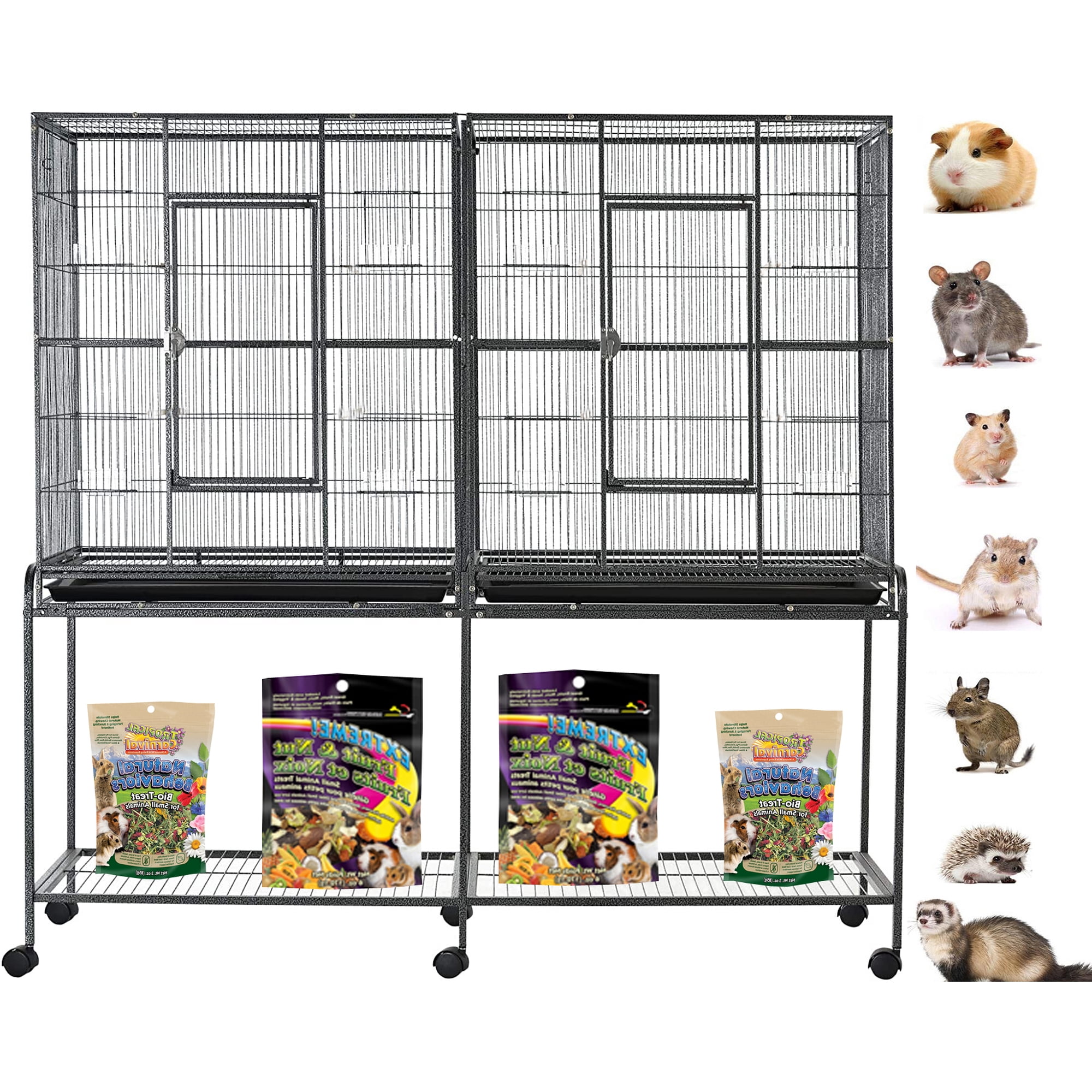 Double EXTRA LARGE 4-Level Center Divider Small Animal Critter Habitat Hamster House Guinea Pig Home Mouse Rats Rolling Cage Tight 1/2-inch Wire Spacing for Ferret Chinchilla Sugar Glider Mice Gerbil