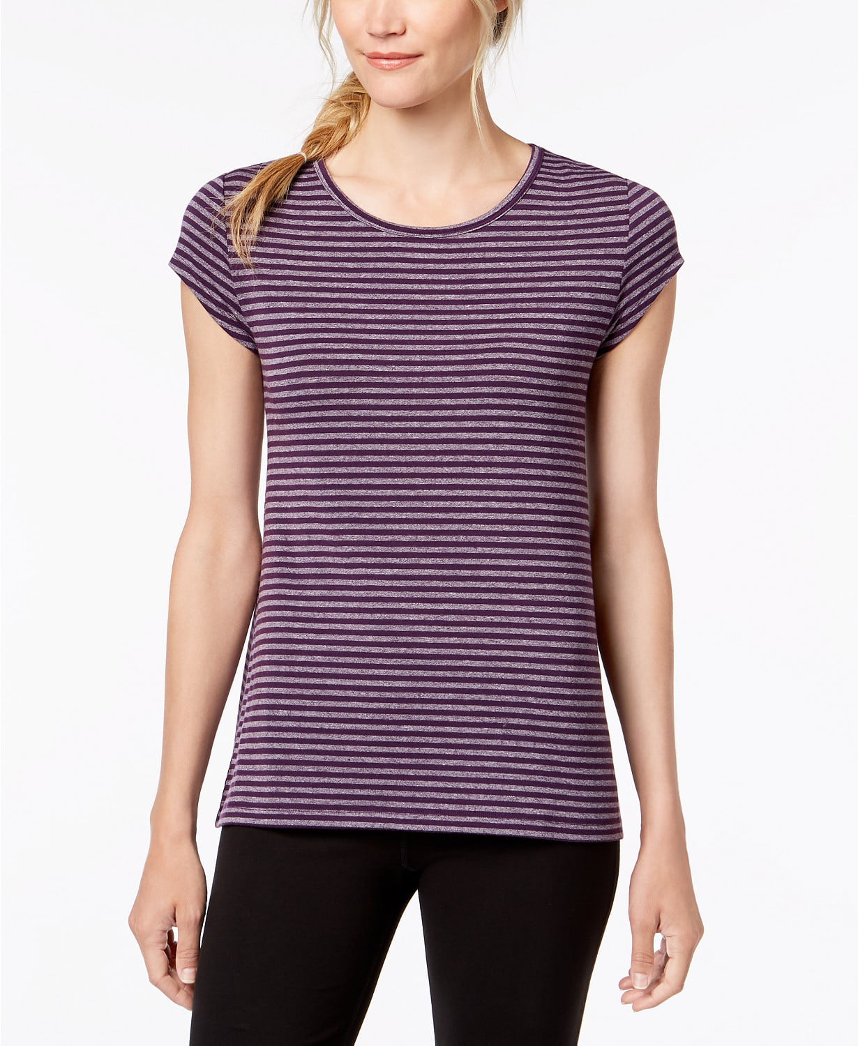 Ideology Women's Striped Cutout-Back Athletic Top, Eggplant Stripe, M