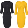 thumbnail image 3 of L Mujer Otoño Mangas 3/4 Vestido Con Capucha Midi De Color Sólido Simple Bolsillo Canguro Slim Fit Hasta La Rodilla Jersey Informal Sudadera Ropa De Calle Tallas Grandes Xs, 3 of 5