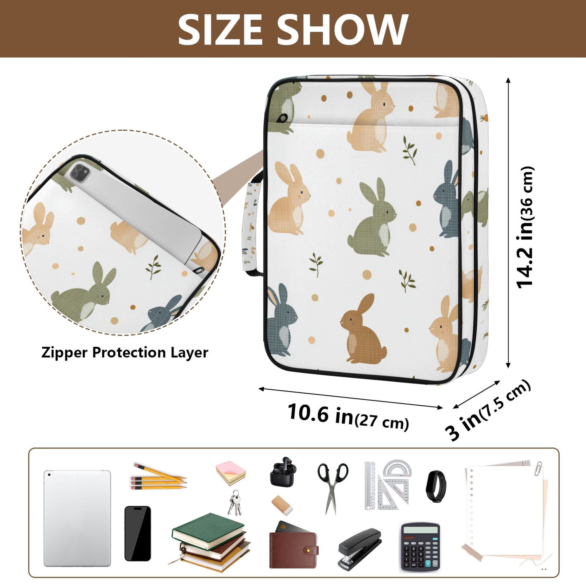 FORMRS Accordion File Folder A4 Size 7-Pocket Expanding Document Organizer Bag with 3 Ring Binder, Cartoon Bunnies