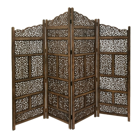 Maykoosh Renaissance Revival Hand Carved Foldable 4 Panel Wooden Partition Screen/RoomDivider, Brown