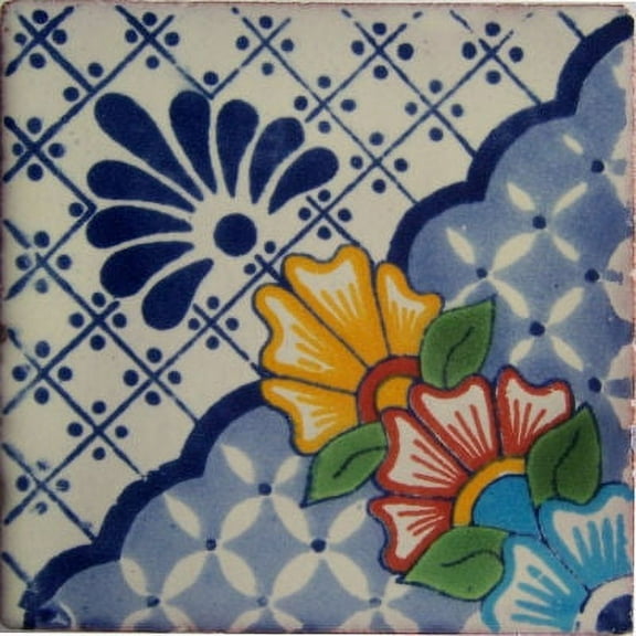 2x2 Blue Mesh Talavera Mexican Tile, Set of 36 pcs