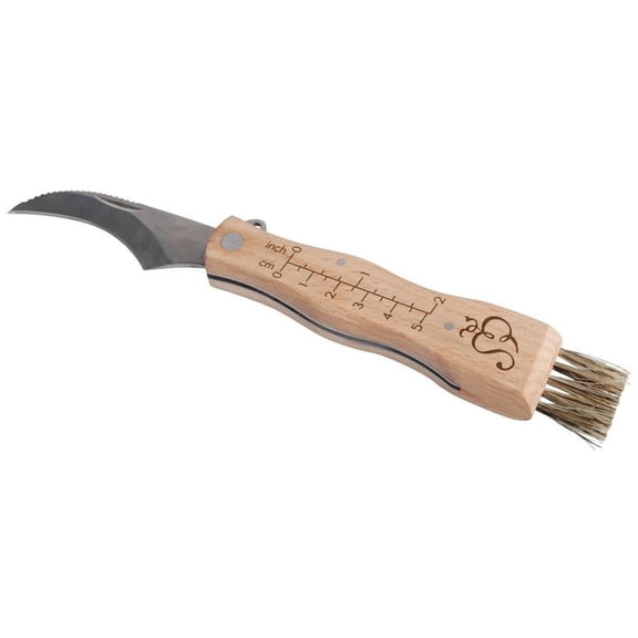 Esschert Design Mushroom Knife with Brush, 11.81 in, Brown, Beige