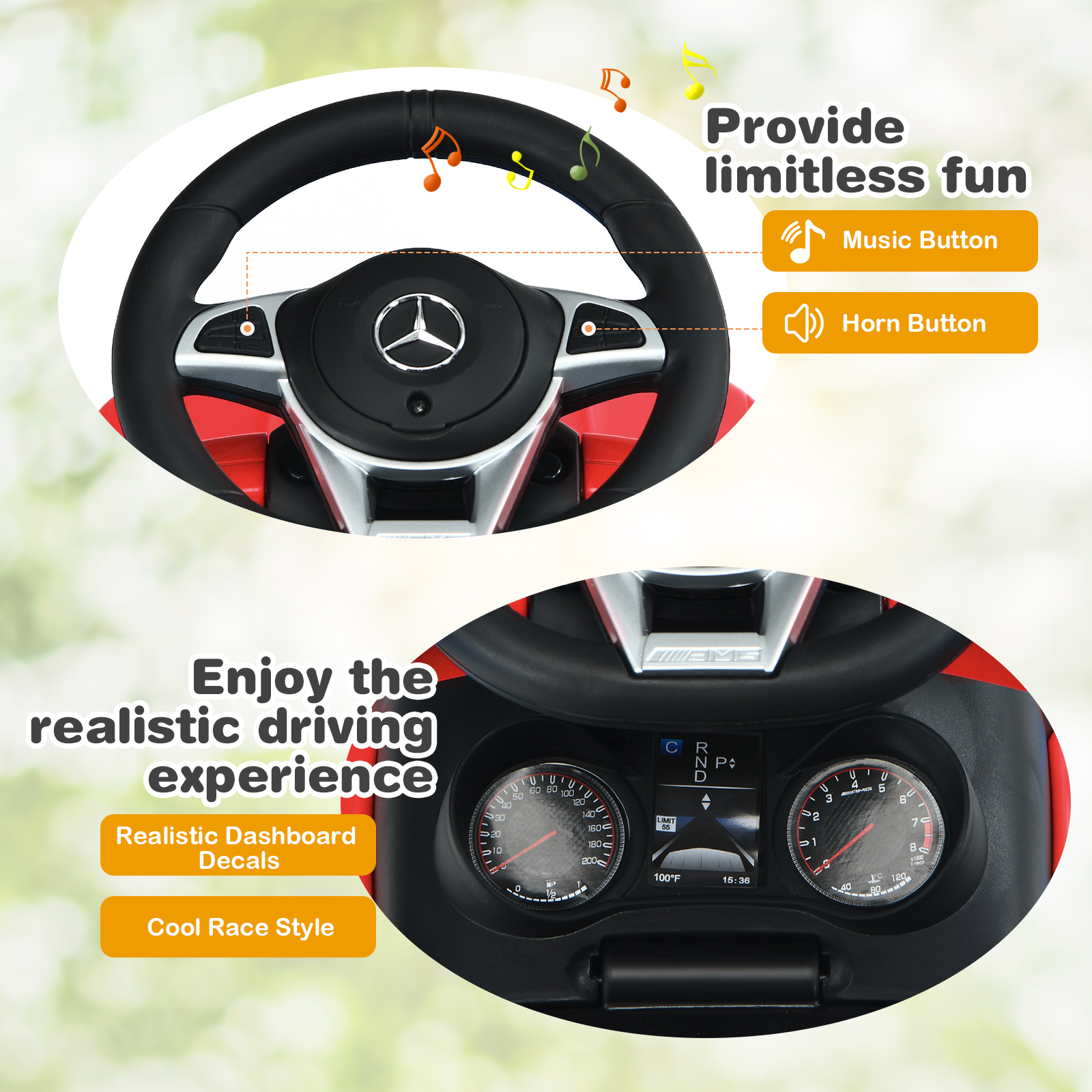 Infans 3 in 1 Ride on Push Car Mercedes Benz Toddler Stroller Sliding Car Red