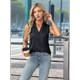 thumbnail image 5 of Camiseta Sin Mangas de Verano para Mujer, de Satén de Seda, con Cuello en V, Informal, de Negocios, Color Negro, Talla XL, 5 of 7