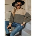 thumbnail image 6 of Cable Knit Striped Sweater for Women Crew Neck Oversized Long Sleeve Pullover Fall Winter Sweater Khaki L, 6 of 8