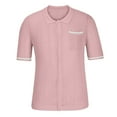 thumbnail image 3 of Lovskoo Mens Button Down Short Sleeve Shirt Collared Shirt Trendy Knit Hollow Out Casual Solid Color Blouse Shirt Pink, 3 of 6