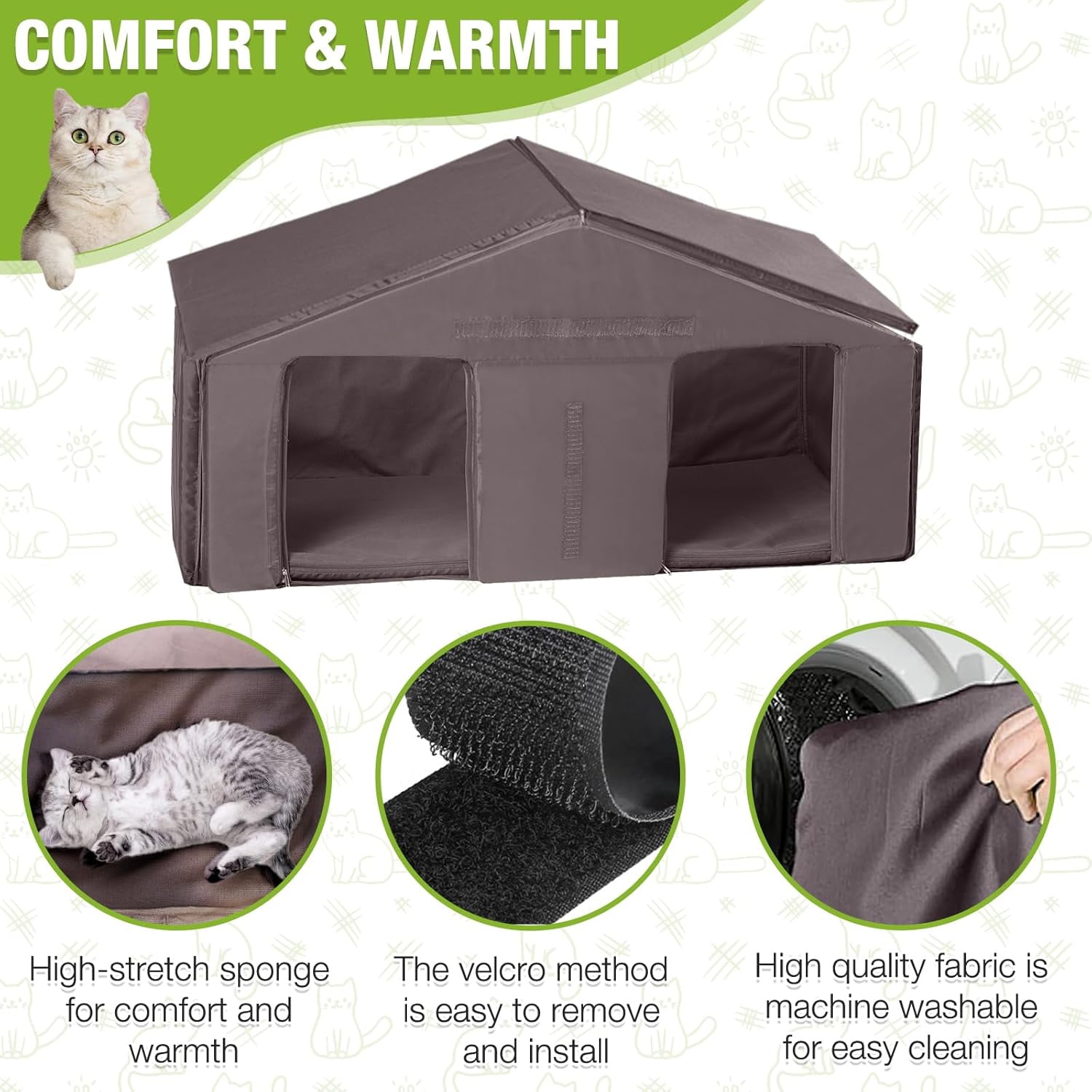 Aivituvin Outdoor Cat House Weatherproof Large Cat Shelter with 100% Insulated Liner for Multiple Cats, Cat Condos for Indoor Cats