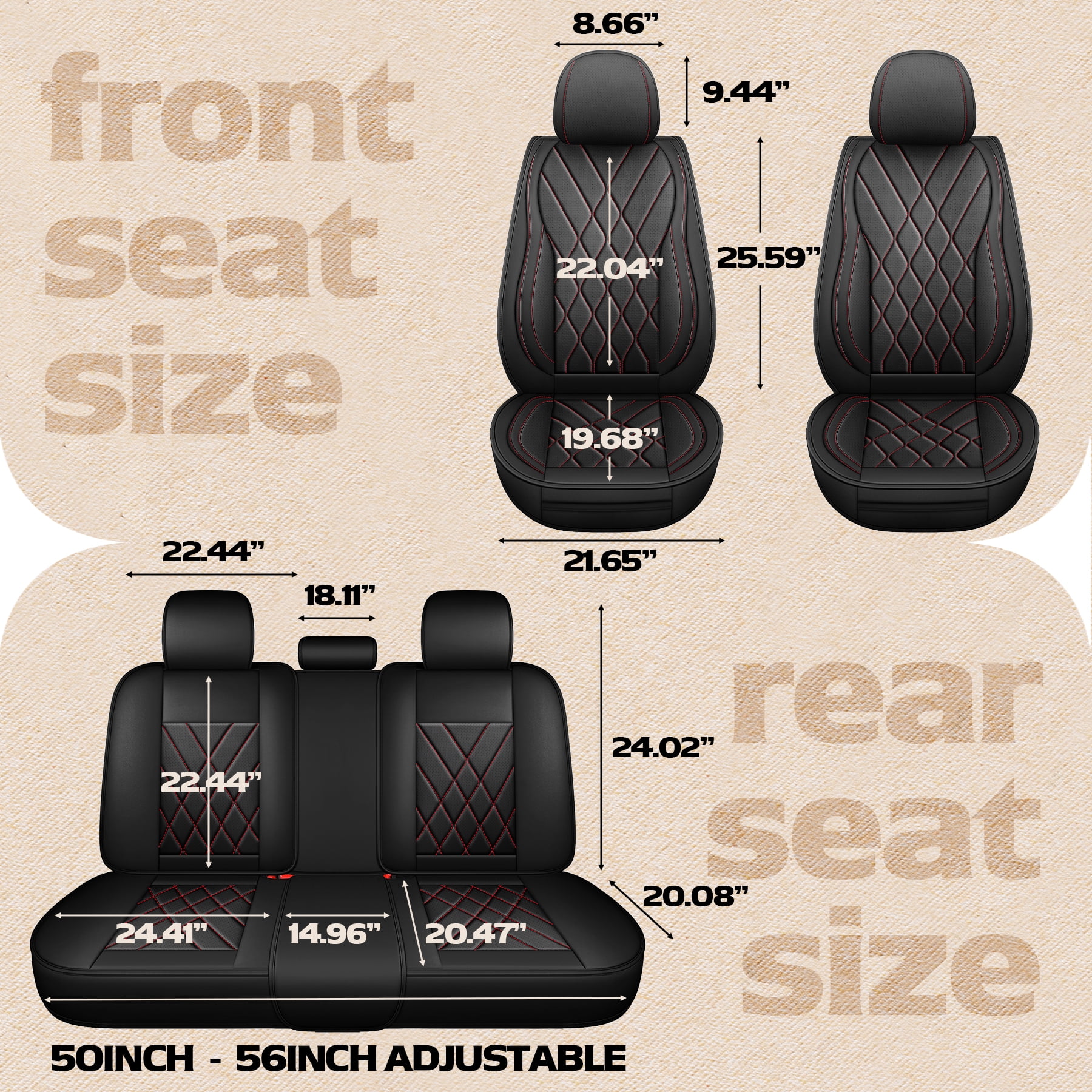 LINGVIDO Premium Leather 2 Seats Car Seat Cover For SUV Sedan Universal Fit Seat Cushion Durable Breathable Black Red Seat Covers for Car