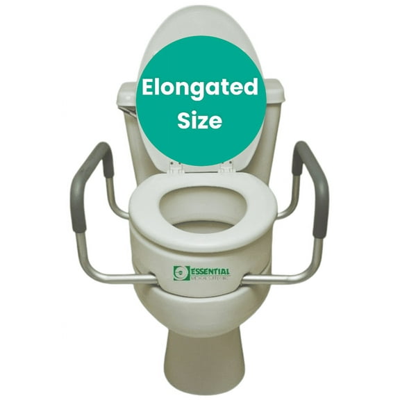 Essential Medical Supply Raised Elevated Toilet Seat Riser for a Elongated Bowl with Padded Aluminum Arms for Support and Compatible with Existing Seat