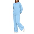 thumbnail image 6 of Women's 2 Piece Casual Outfits Solid Fall Winter Long Sleeve Sweatshirt Tops And Long Pants Set Suits, 6 of 7