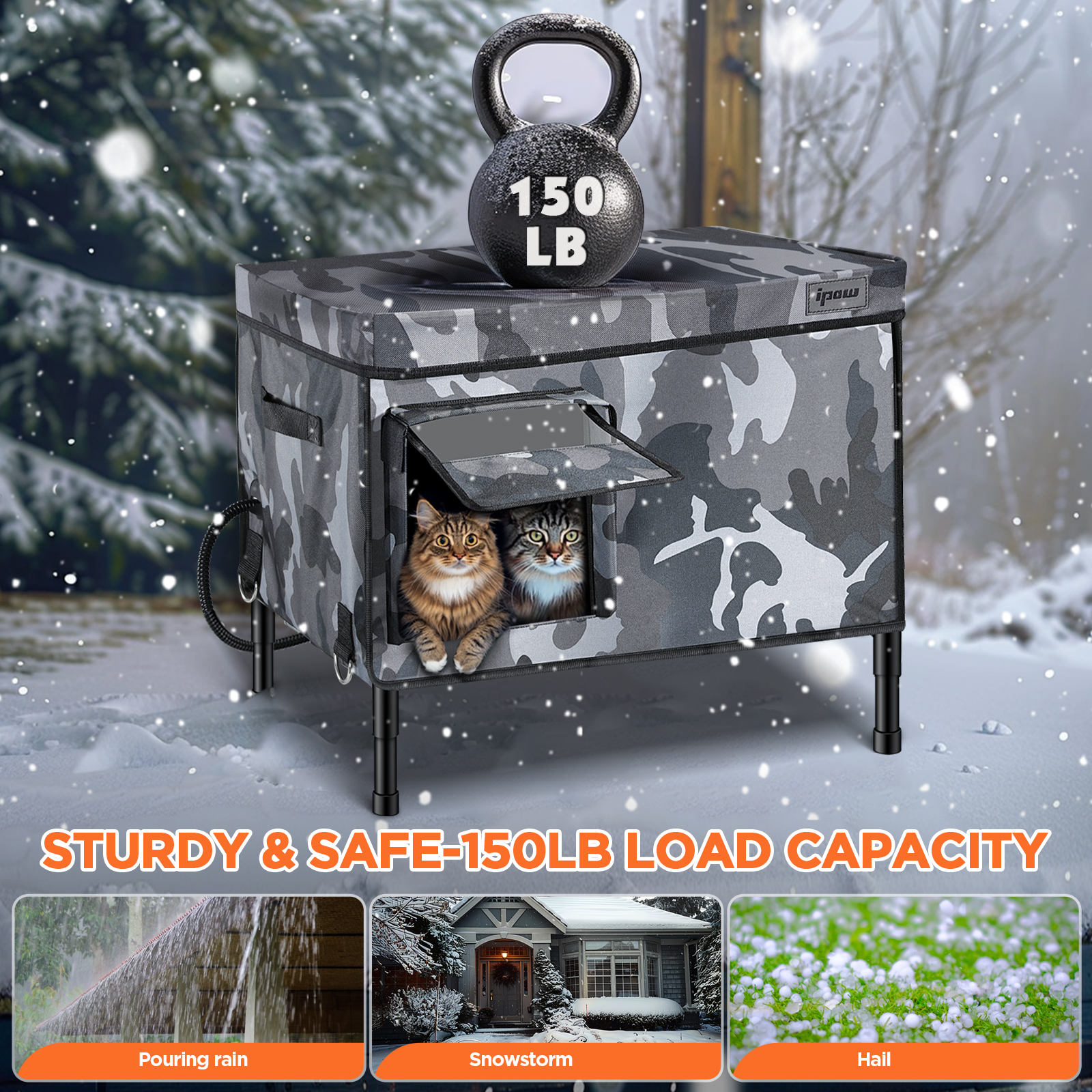 IPOW Heated Cat House for Outdoor Winter, Insulated Waterproof Shelter with Heating Pad, Camouflage Design for Feral Cats & Small Animals
