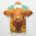 thumbnail image 3 of Highland Cow with Sunflowers Men Zipper T-shirt Summer Casual Short Sleeve T-shirt Top, 3 of 7