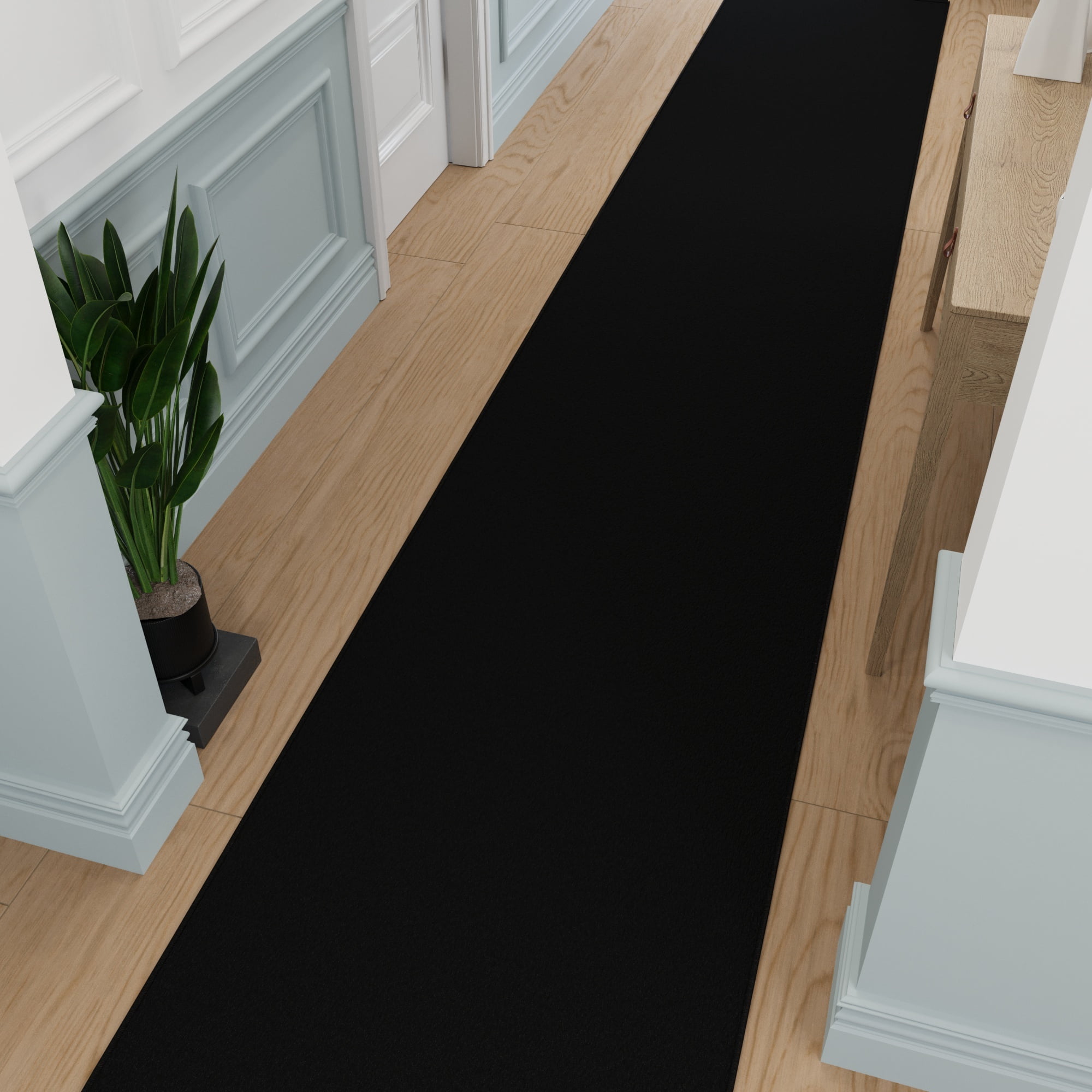 Ottomanson Extra Long Runner Rug Non-Slip Low Pile Stain Resistant, Solid Black, 2'7" x 23'