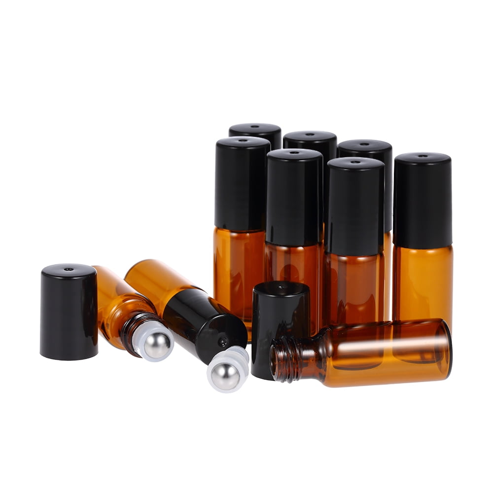 2ml 5pcs 2ml Empty Amber Glass Essential Oil Roller Bottles Bottle with Metal Stainless Steel Roll Balls Best for Fragrance/Essential Oils/Perfums esowemsn