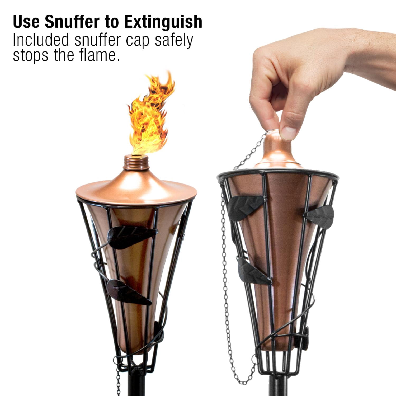 Matney Outdoor Metal Patio Torches 60 Inch, 2 Pack, Bronze with Fiberglass Wick & Snuffer Cap