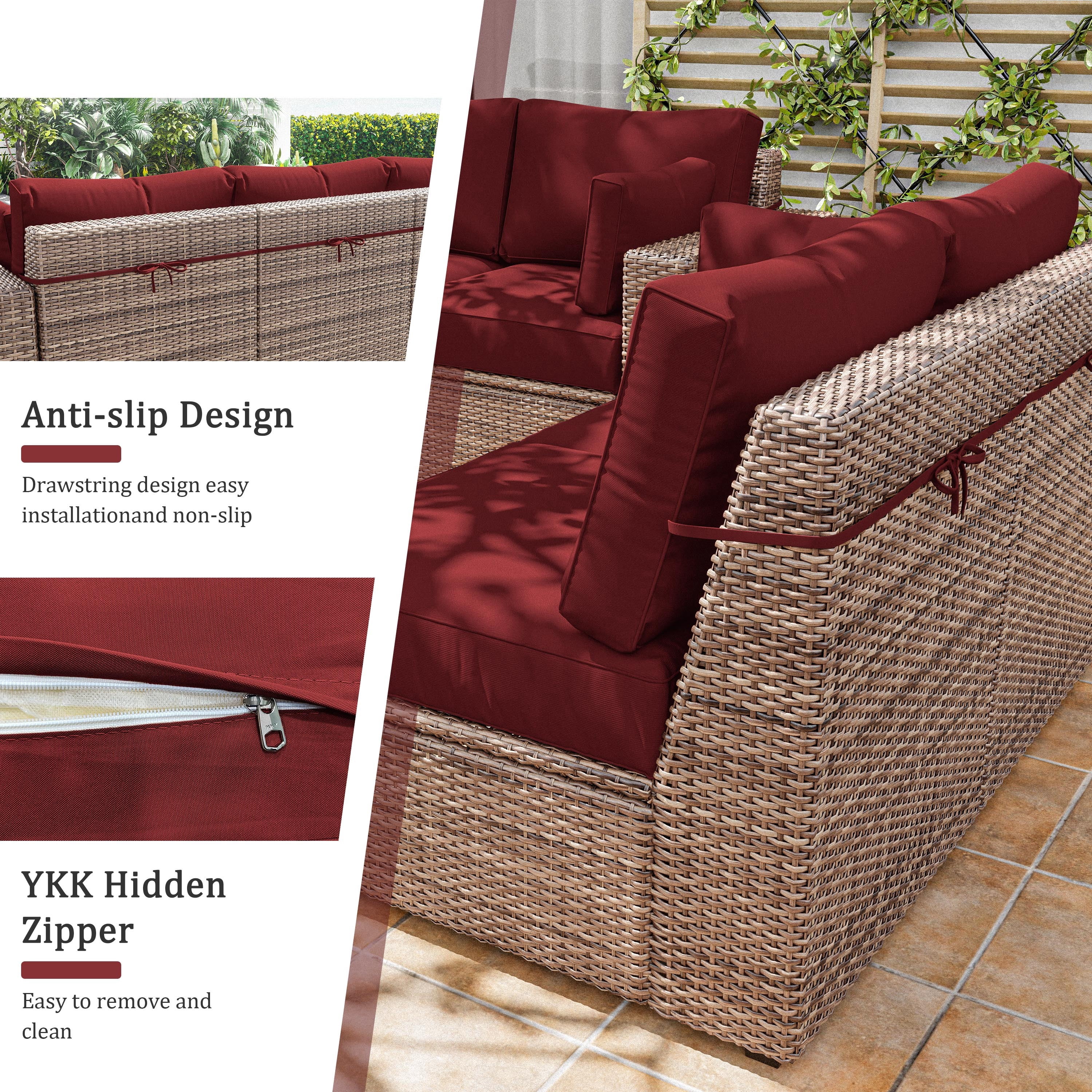 Pakunoda 8Pcs Cushion Covers for Outdoor Furniture, Waterproof Patio Cushion Covers Replacement Slipcovers with Zipper, Washable Reusable Outdoor Cushion Covers Burgundy, Covers Only