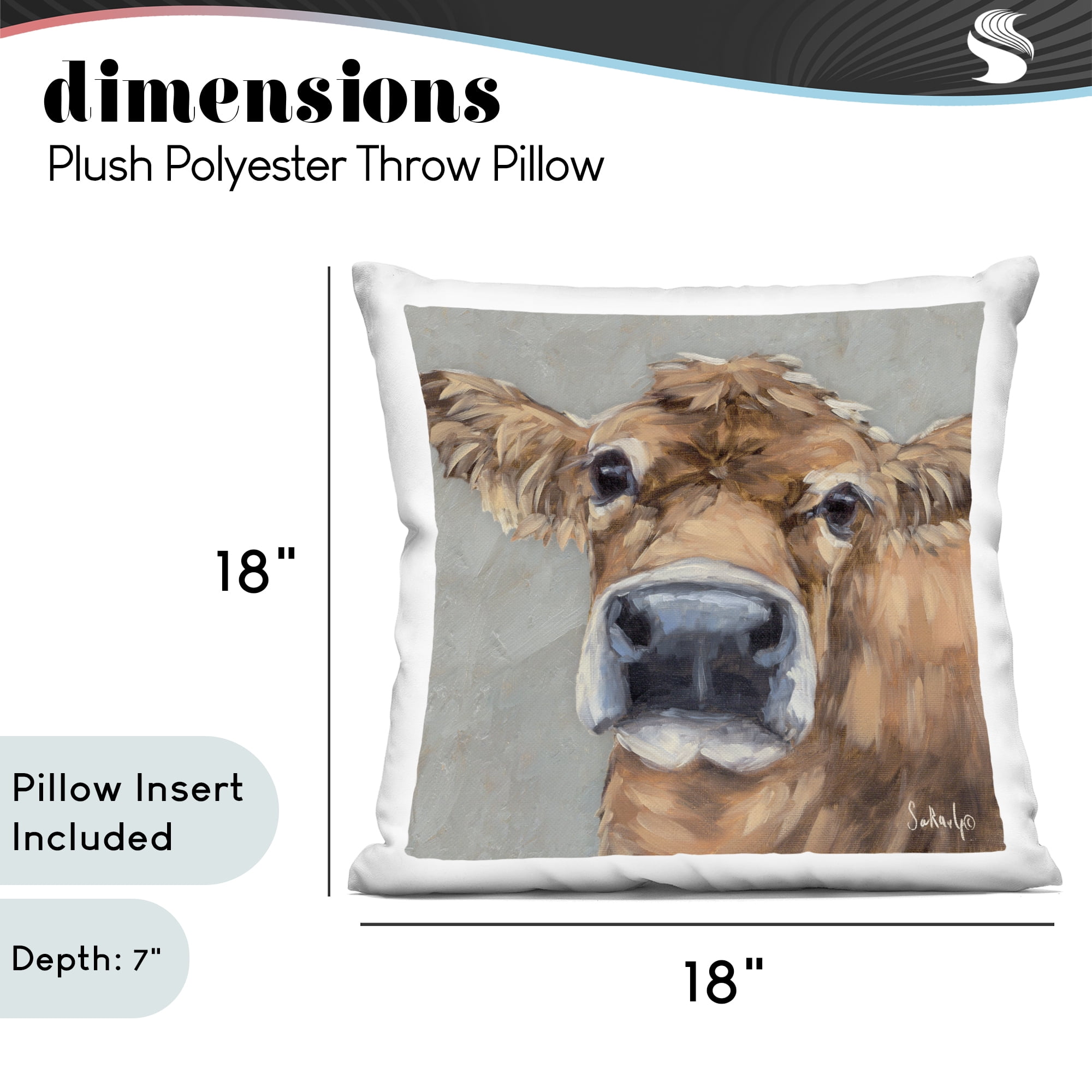 Stupell Industries Freckles The Cow Portrait Decorative Printed Throw Pillow, design by Sara G. Designs