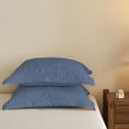 thumbnail image 3 of 2-Pieces Cotton Navy Embroidered Quilted Pillow Shams Euro Size, 3 of 4