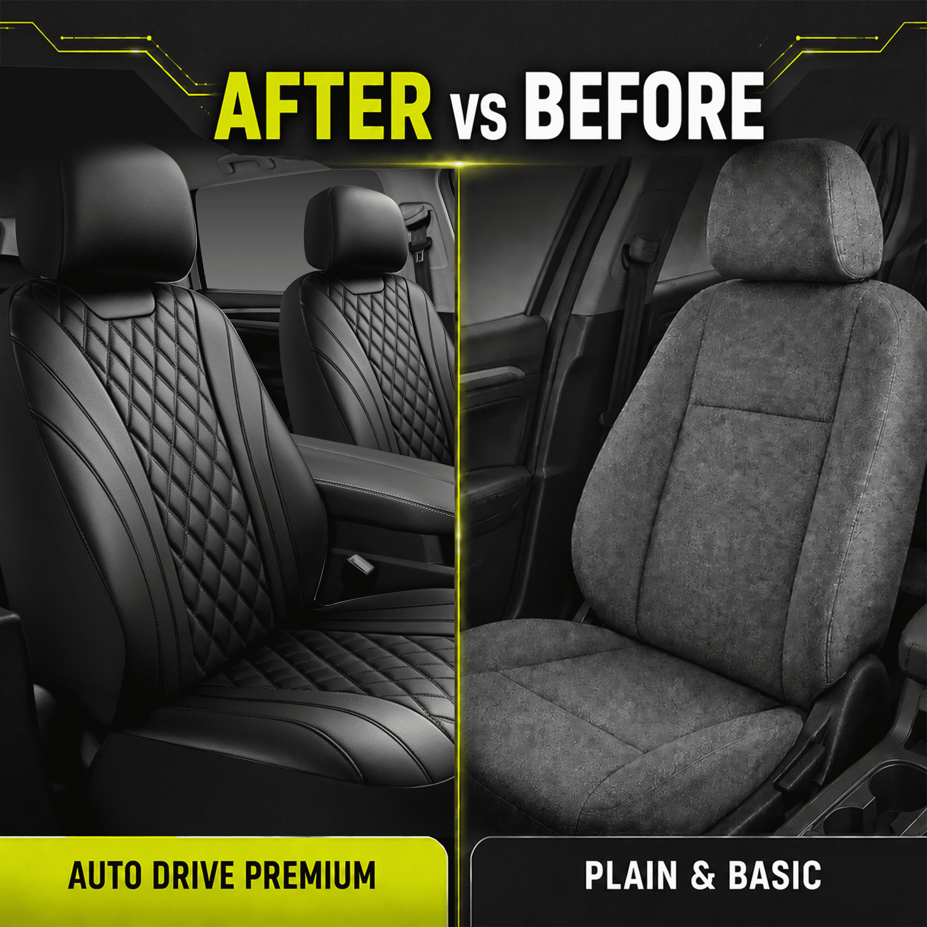 Auto Drive Car Seat Covers, Diamond Quilted Two-Tone Car Seat Covers Set, Universal Fit for Two Front Seats, Airbag Compatible for Cars, SUVs and Trucks BLack Front Seat