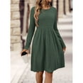 thumbnail image 5 of Women's Casual Sweater Dress Crew Neck Knit Long Sleeve Dress A-Line Knee Length Fall Winter Dress Dark Green XXL, 5 of 7