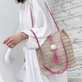 thumbnail image 6 of SPRING PARK Women Straw Shoulder Bag Bucket Tote Summer Beach Wooden Ball Tassel Tote Shoulder Bag, 6 of 7
