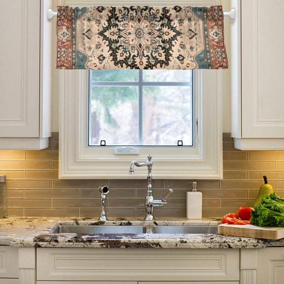 Mandala Pattern Retro Curtain Valances Farmhouse Design Window Treatment Decor Blackout Rod Pocket for Windows Living Room Kitchen 54" x 18"