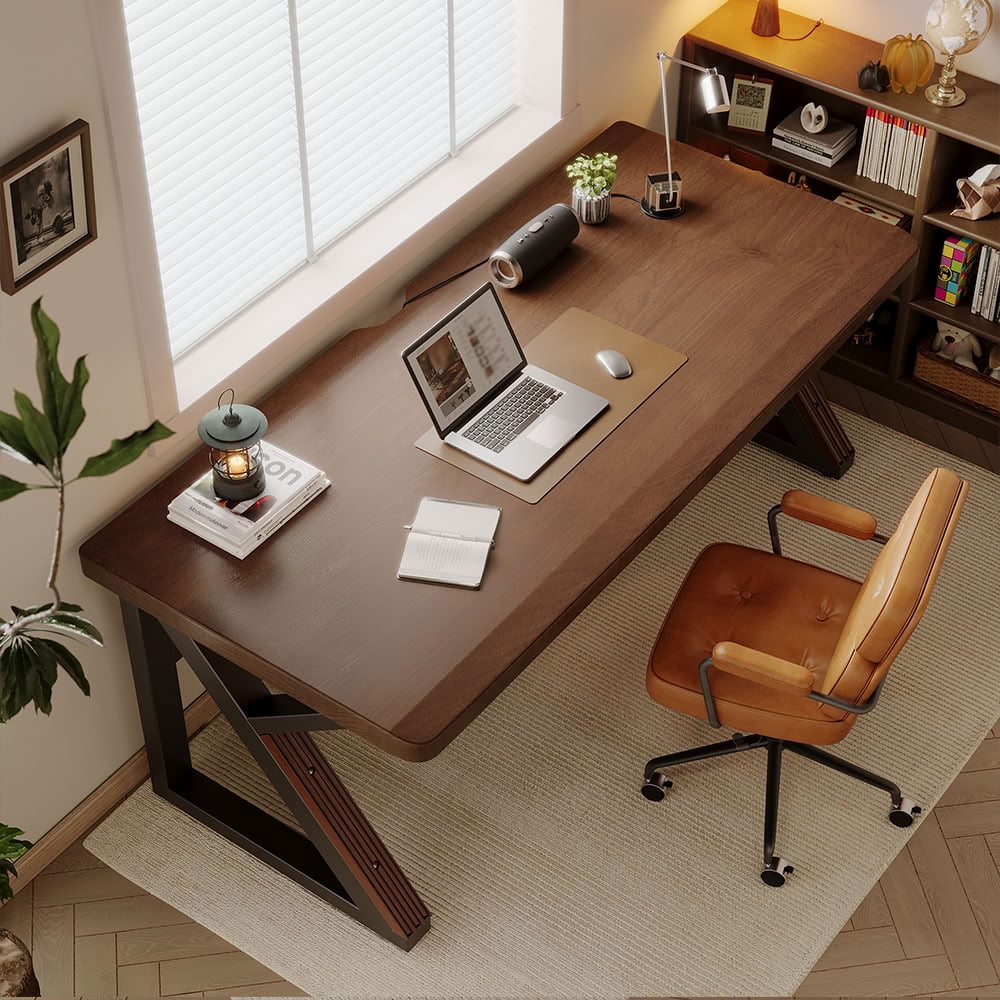 MAYEERTY Two Person Solid Wood Computer Desk, Wood Extra Long Home Office Writing Workstation for Gaming, Study and Workshop