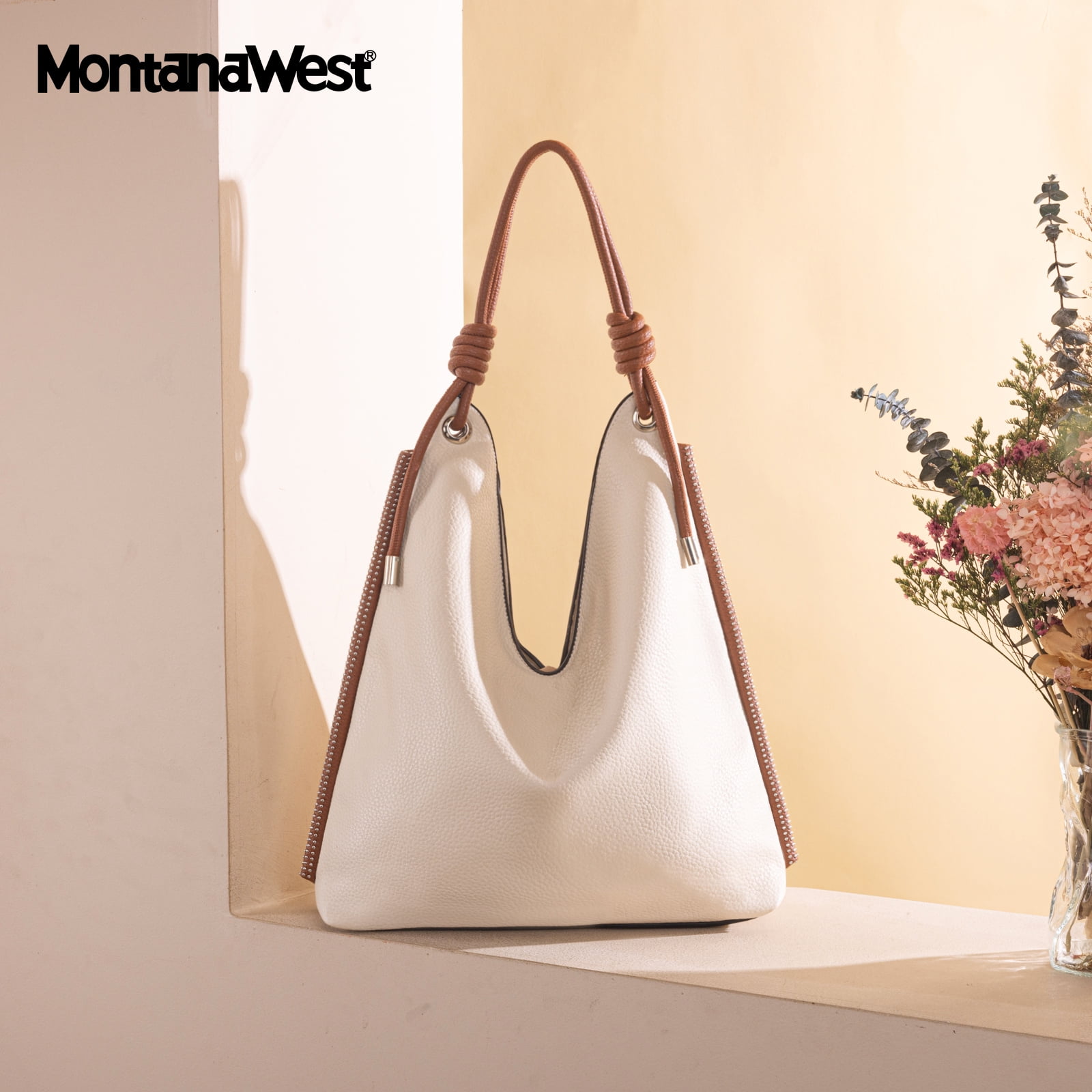 Montana West Hobo Bags for Women Soft Slouchy Top Handle Shoulder Purses Handbag with Knot Strap, Beige-Browm