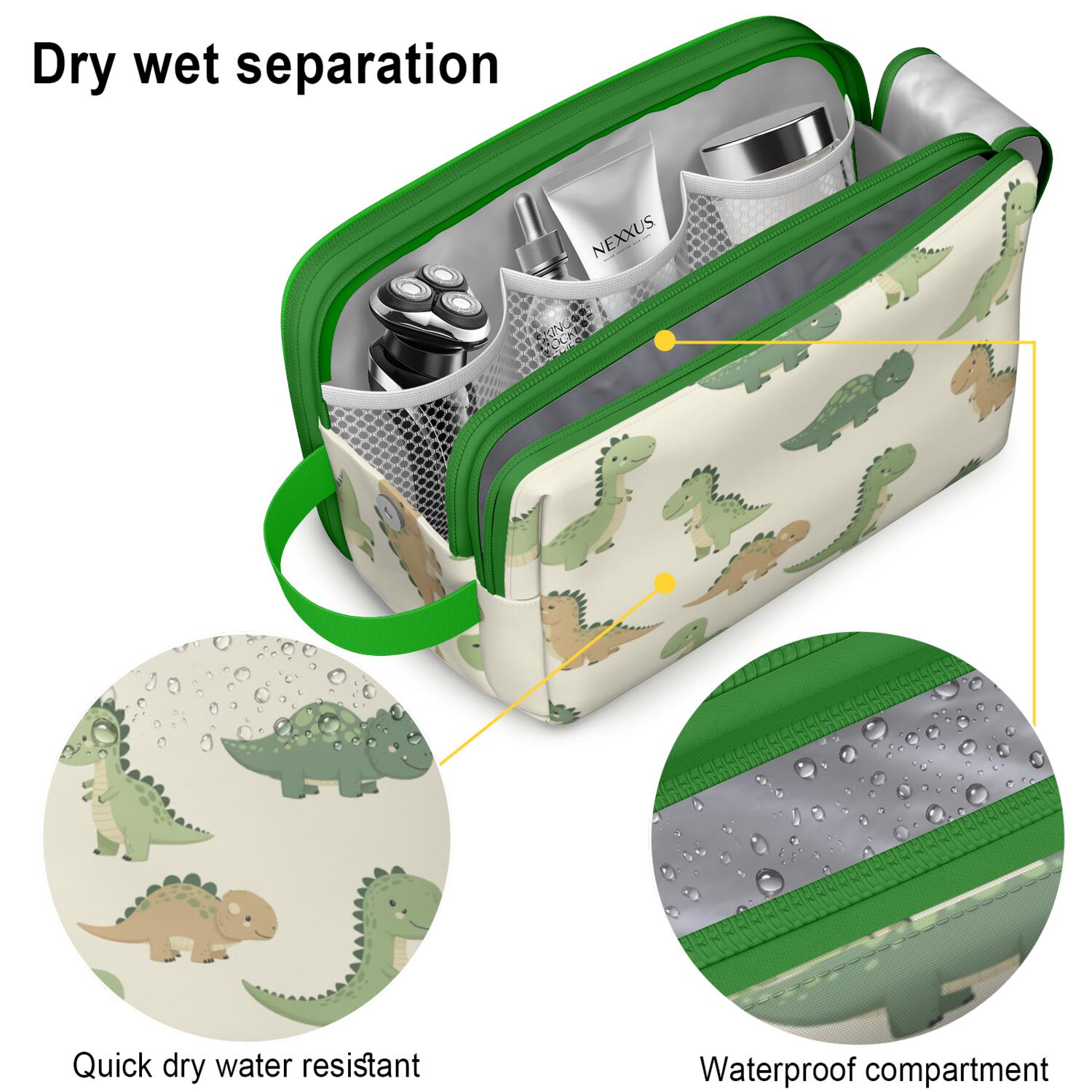 Toiletries Bag,Cartoon Dinosaurs Mens Womens Toiletry Bag Bathroom Bag,Waterproof Toiletry Travel Bag Dopp Kit Shaving Bag 11x6.3x5.1 Inch