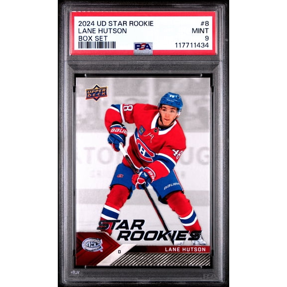 Graded 2024 Upper Deck Star Rookie Lane Hutson #8 Box Set Rookie RC Hockey Card PSA 9 Mint