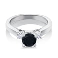 thumbnail image 3 of Gem Stone King 925 Sterling Silver Black Onyx 3-Stone Engagement Ring for Women (0.90 Cttw, Round 6MM, Gemstone December Birthstone, Size 7), 3 of 6